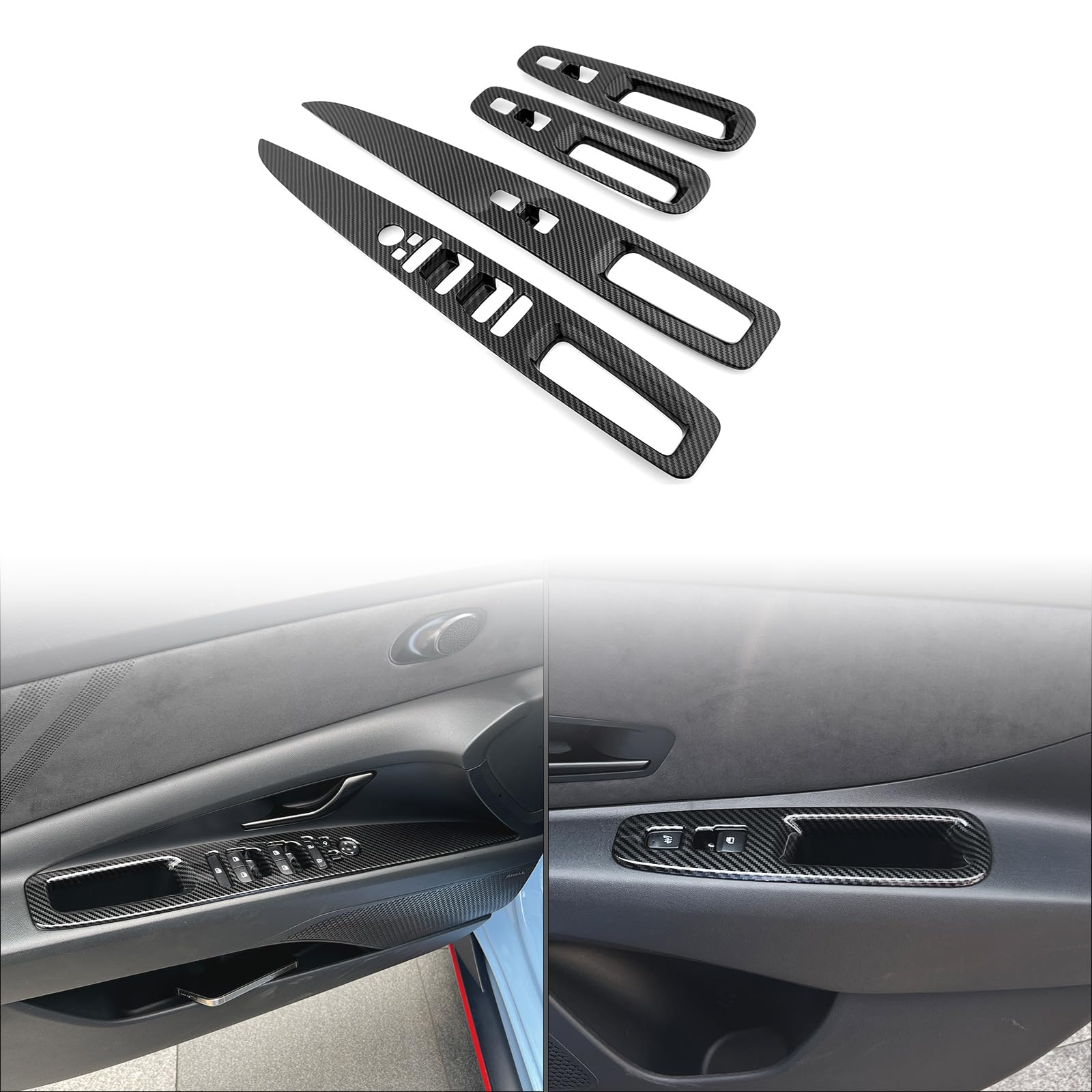 JUIVEEL Carbon Fiber Style ABS 4Pcs Door Lock Glass Control Button Panel Cover Window Lift Switch Panel Trim Compatible with Hyundai Elantra N 2022-