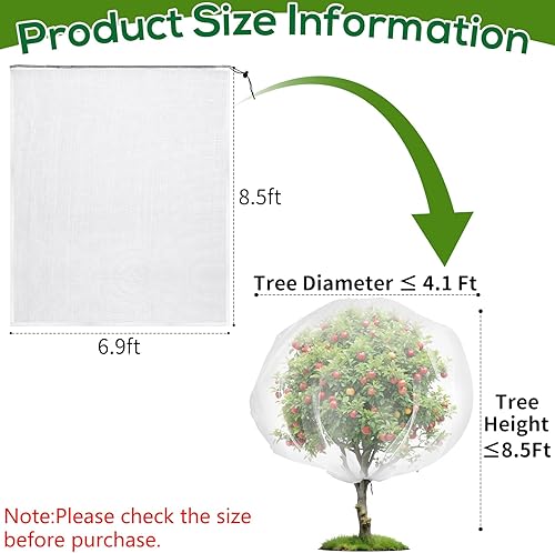 Miniatura 2 de Red para árboles frutales de 6.9 x 8.5 pies, cubierta de malla ultrafina para árbol de insectos de jardín con cordón, barrera transparente para