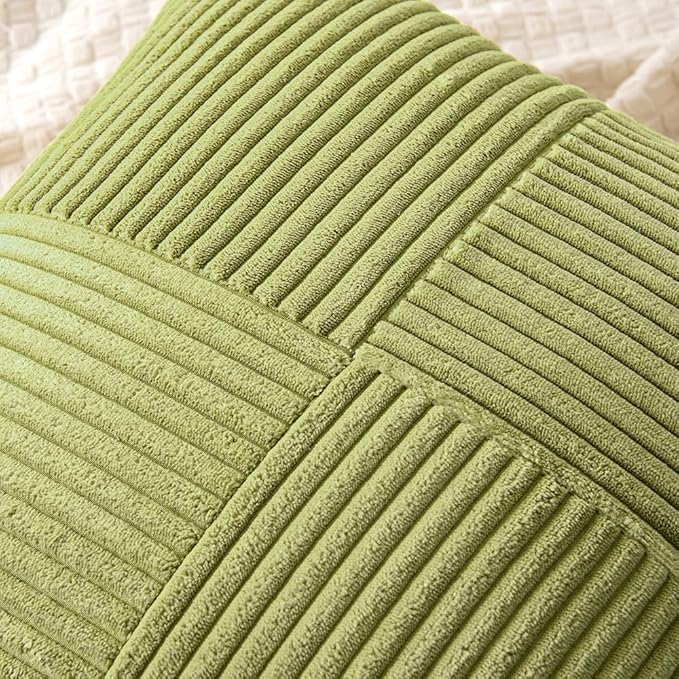 Image of Guffaw Corduroy Pillow Covers Boho Decorative Spliced Throw Pillow Covers Soft Solid Couch Pillowcases Cross Patchwork Cushion Covers for Living Room Bed Sofa 16x16 inch (2, Green[Mehndi])