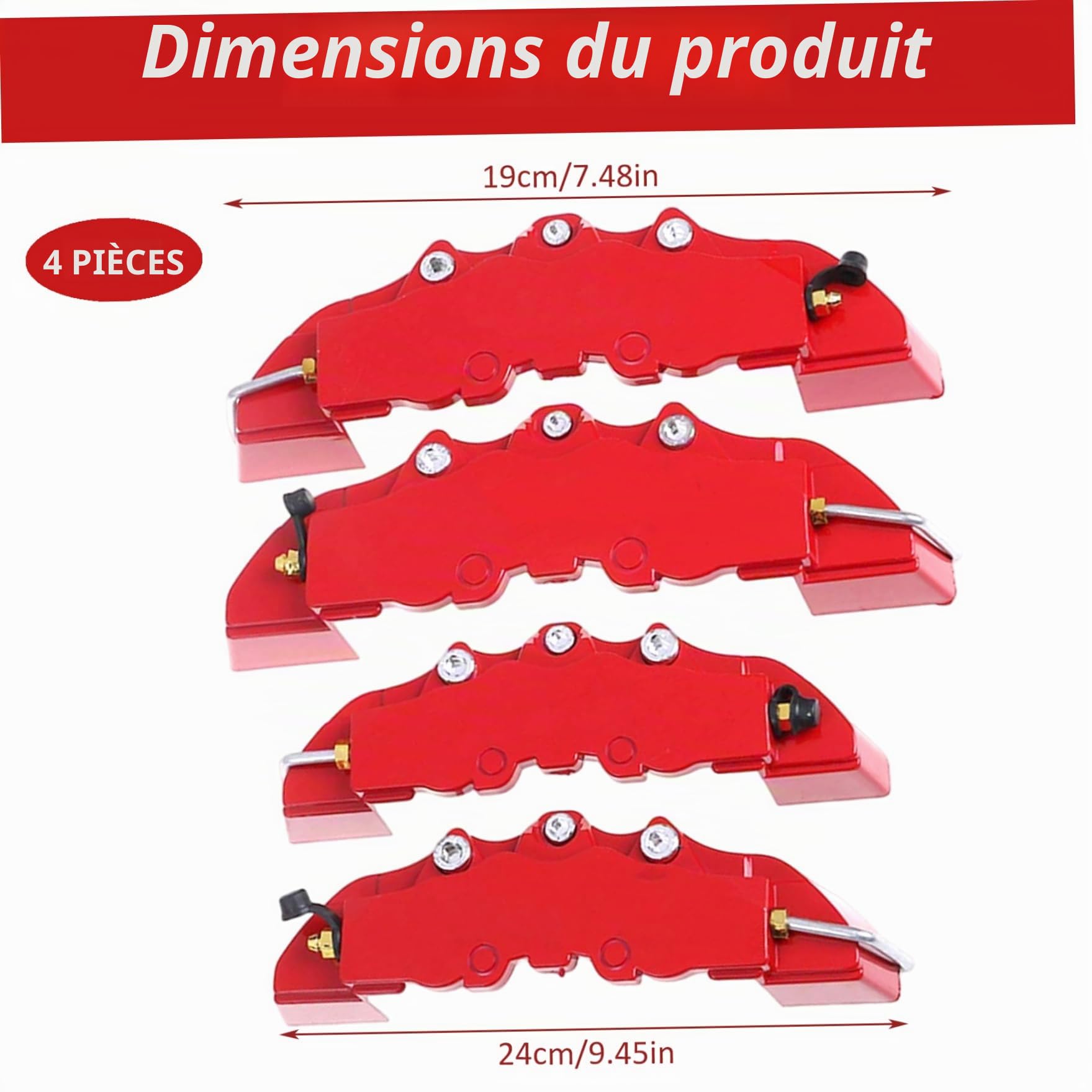 Couvertures de Frein, 2 Paires de couvercles d'étrier Frein, étrier Avant et arrière Style Rouge, Protecteur Disque Voiture Haute précision résistant à la Chaleur pour moyeu Roue