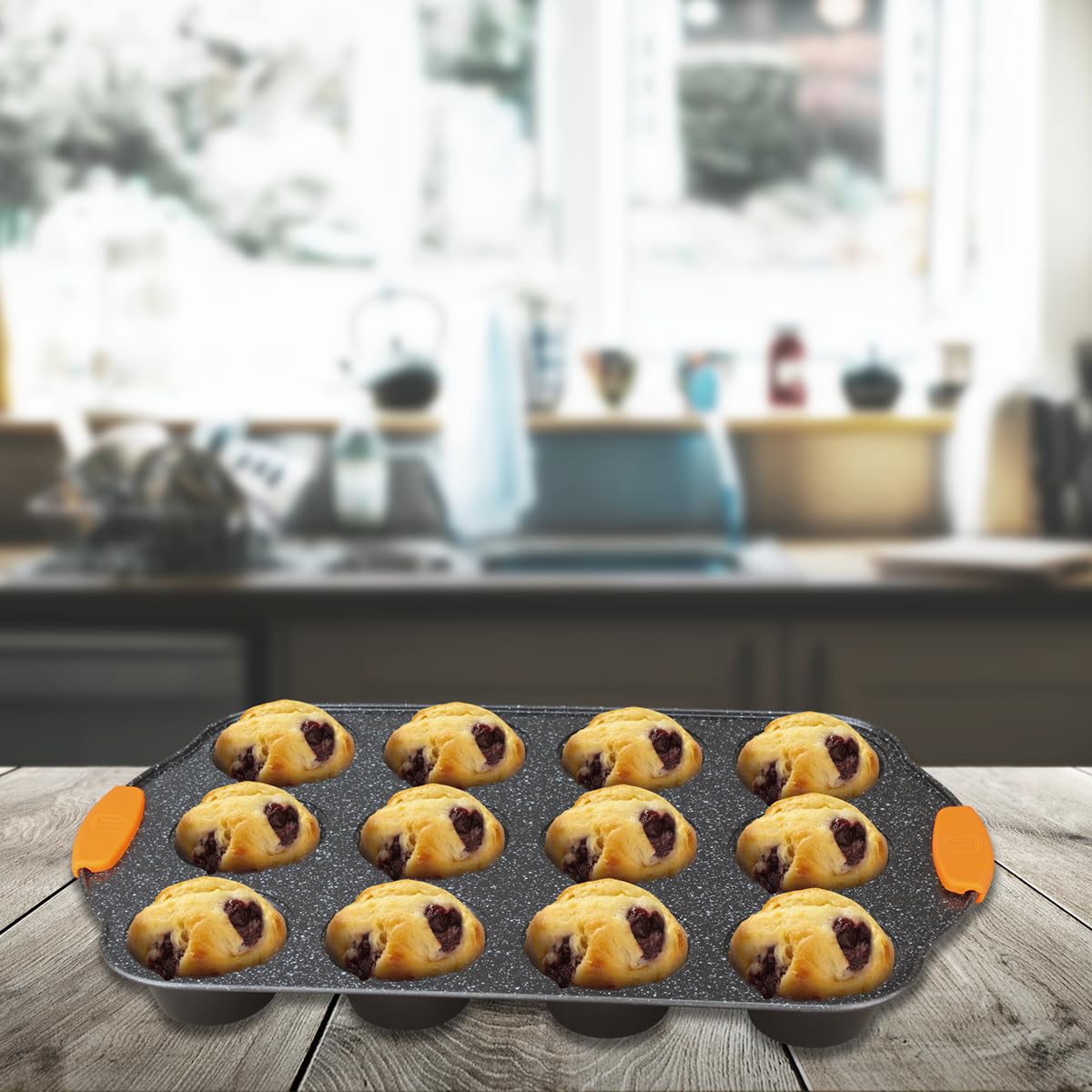 Berlingerhaus Granit Diamond Twelve Muffin Pan with Silicone Handle