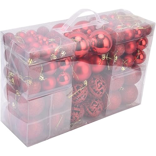100 pcs Christmas Balls Red/Blue/Silver/Gold 3/4/6 cm Plastic Christmas Tree Balls Set of Decorative Hanging Balls for Christmas Party New Year(Red)