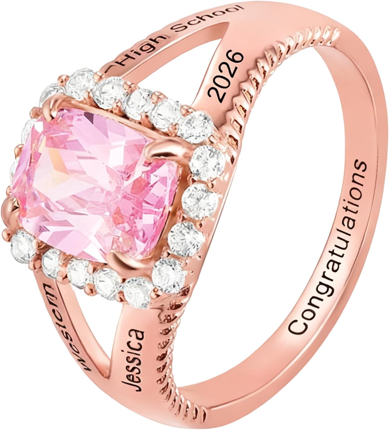 Custom Birthstone Class Ring Silver/10K/14K/18K Gold Personalized Engraving Class Rings Graduation Rings for Women 2025/2026 Class Ring Graduation Jewelry Gifts