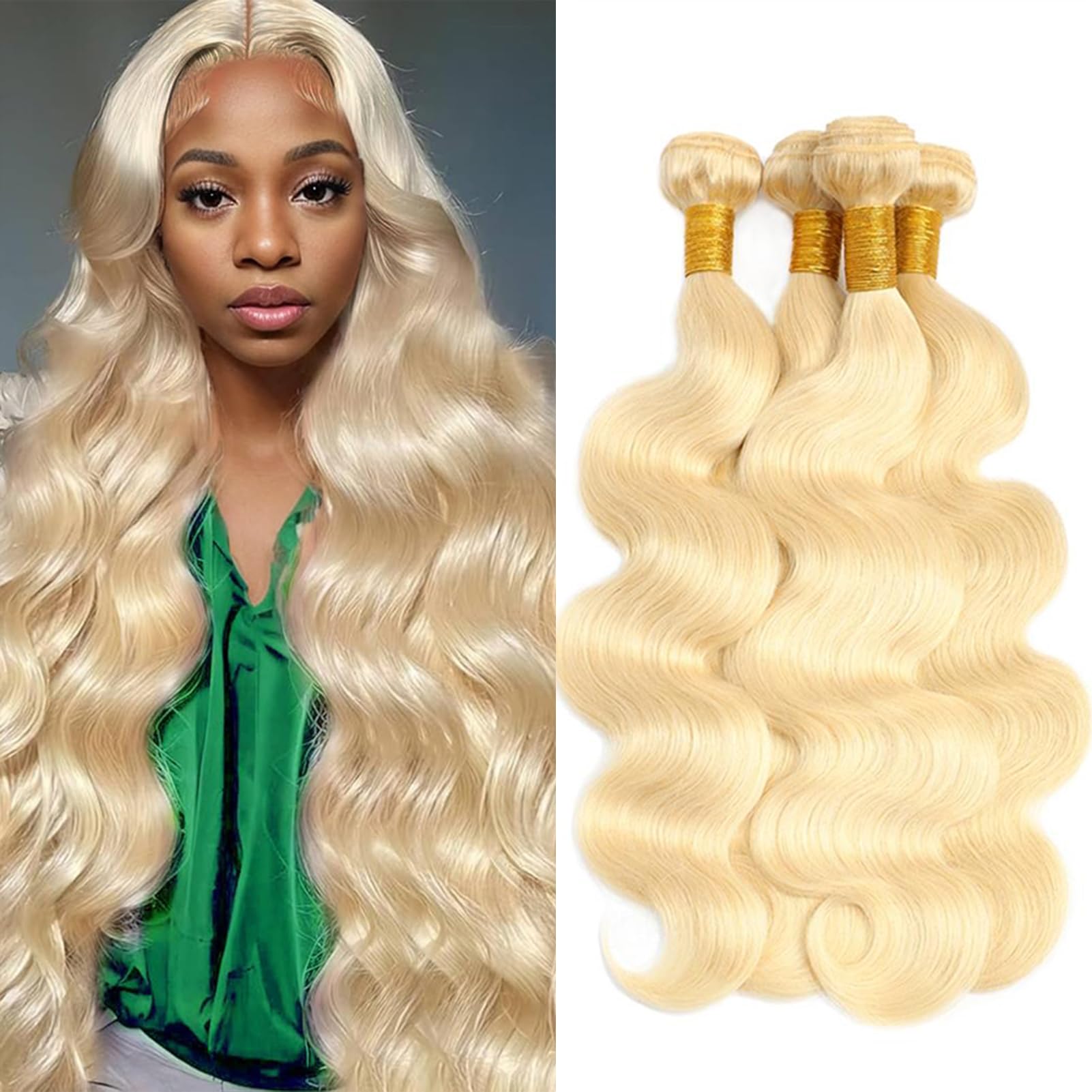 613 Bundles Human Hair 16" 18" 20" 22" 400g 12A Blonde Bundles Human Hair Body Wave 100% Real Human Hair 3X Longer Lifespan 100% Unprocessed Brazilian