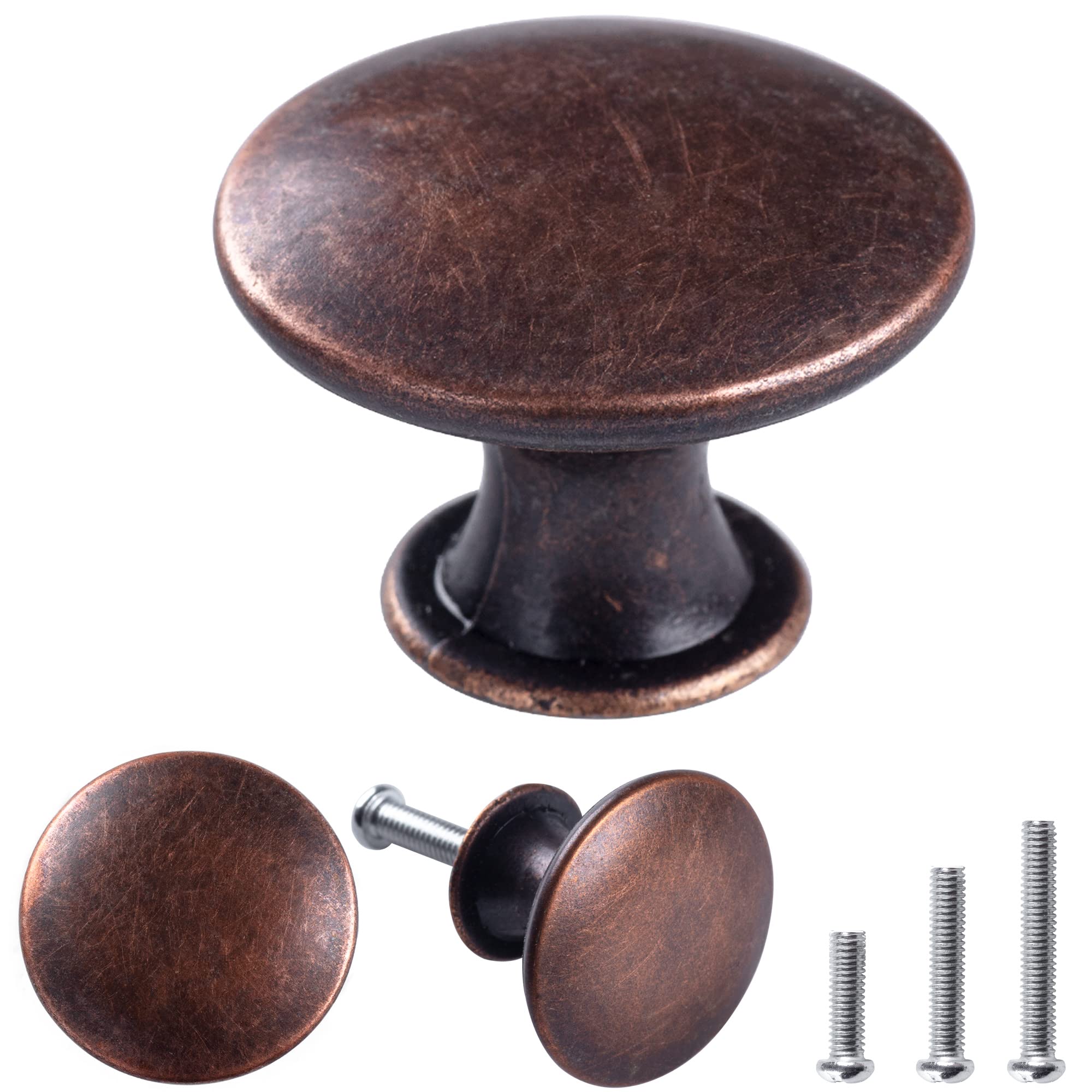 15 Pack Delicate Design Round Antique Brass Kitchen Cabinet Knobs Cupboard Door Knobs 1.18-INCH Red Bronze Drawer Handle Pulls Dresser Knobs with 15 Pcs Screws for Bathroom Drawer Door Hardware