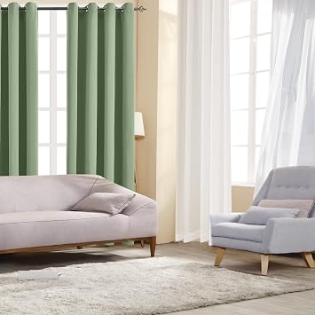 Blackout Curtains 52 W x 96 L inch Long and Jacquard 2 Panels Set Sheer Curtains