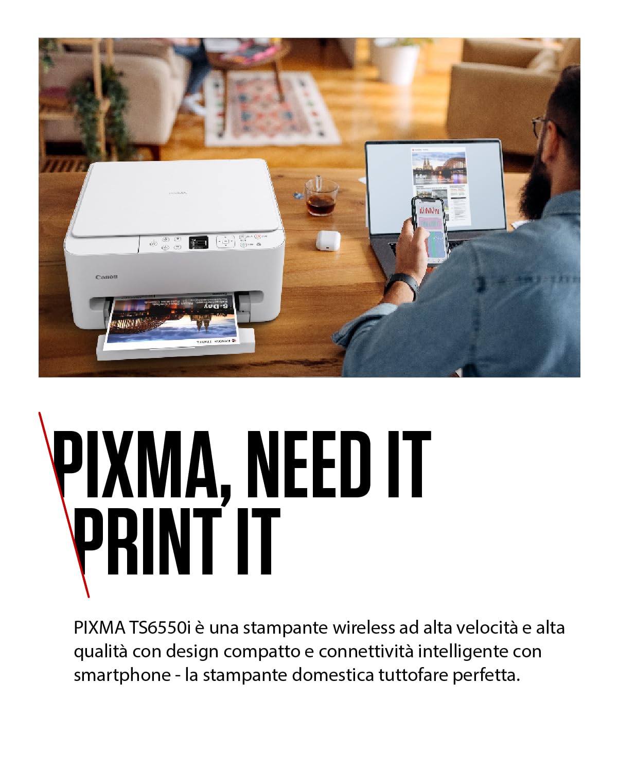 Canon PIXMA TS6550I Stampante Multifunzione Wi-Fi Display OLED 1,42” Wireless Stampa Smartphone PIXMA Print Plan