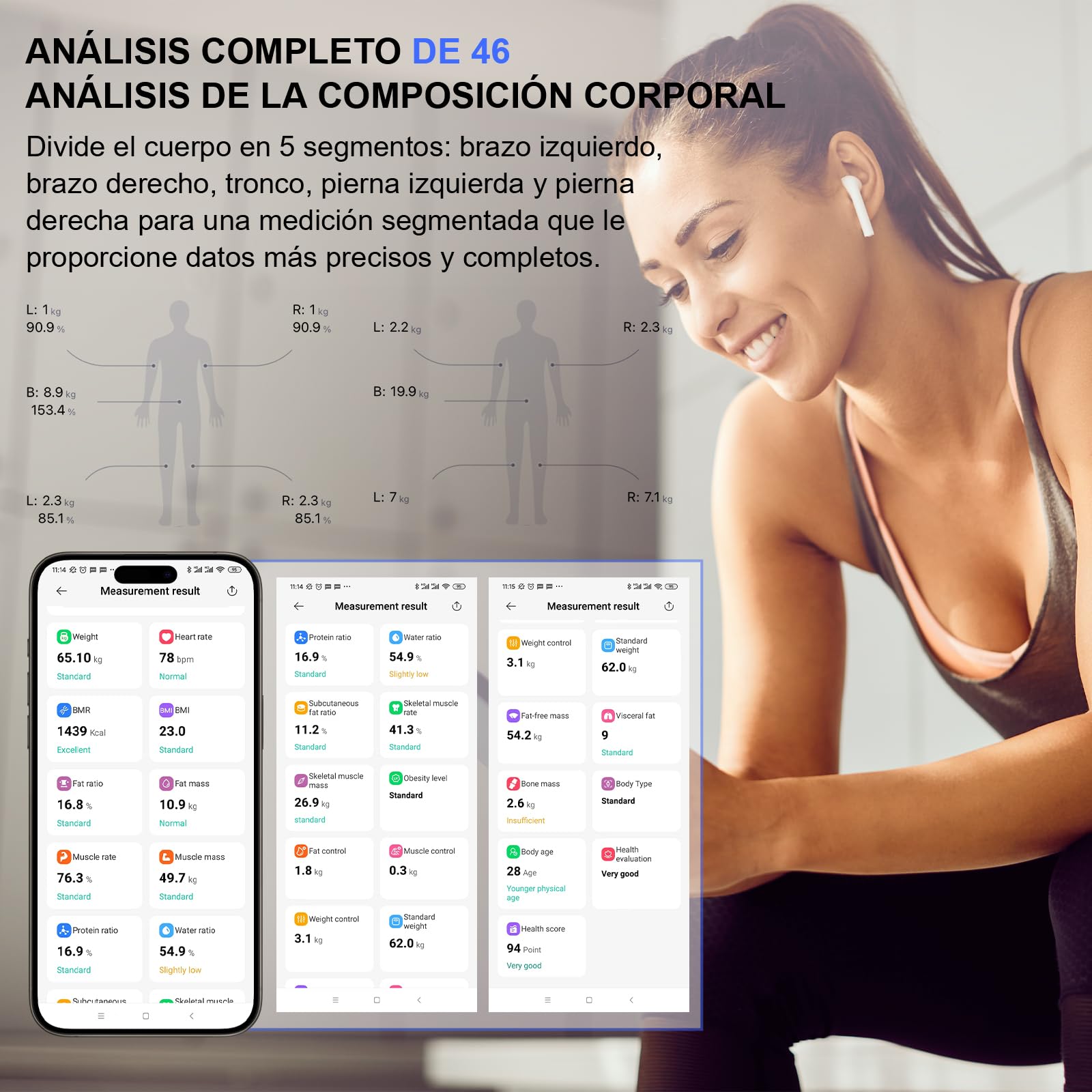 Healthkeep - Báscula conectada WIFI y Bluetooth con 8 electrodos de alta precisión, 46 datos corporales para aplicaciones incluidas Andriod e iOS, capacidad 180 kg/400 lb, 30 x 30 cm