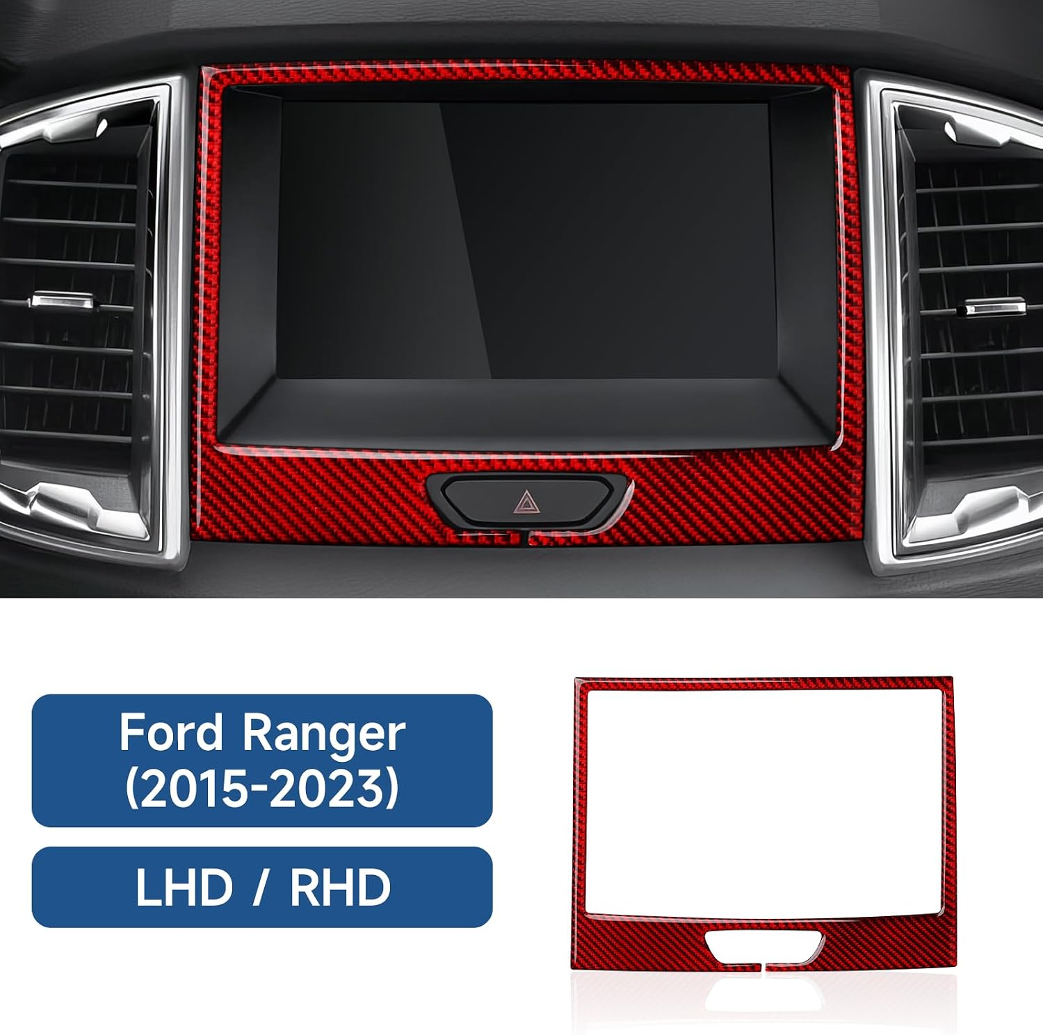 Center Control Navigation Panel Decor Cover Trim for Ford Ranger XLT Lariat XL 2015 2016 2017 2018 2019 2020 2021 2022 2023 Interior Carbon Fiber Accessories Red