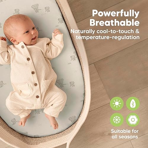 Miniatura 4 de Paquete de 2 sábanas ajustables para moisés para niñas, niños, viscosa derivada de bambú, compatibles con Halo Bassinest Swivel Sleeper, Graco, Baby