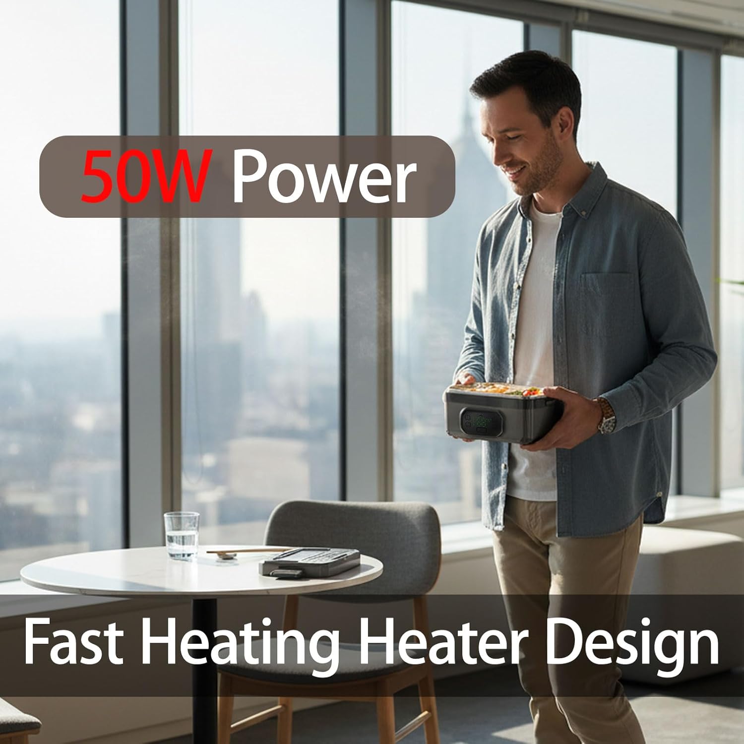 Smart Electric Heated Lunch Box for Men,Cordless Heated Lunch Box for Adults,Wireless Food Warmer Lunchbox,6.8 Cups Food Container,Rechargeable 24000 mAh Battery,Heating Timer and Reservation Design