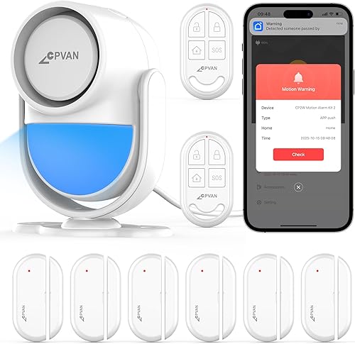 Miniatura 8 de CPVAN Alarma de Sensor de Movimiento de Alto Volumen de 125dB con Control Remoto de 328 pies (Detector PIR de 40 pies, Baterías), Detector de Negro