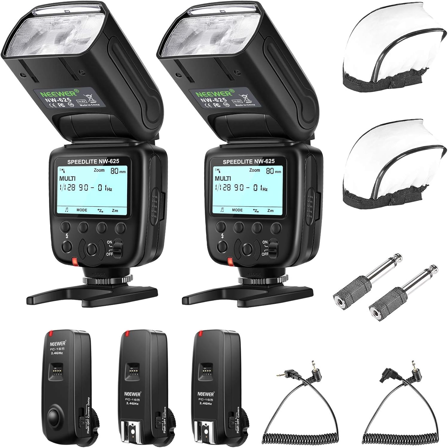 Neewer 2 Packs NW625 GN54 Speedlite Flash Kit for Canon Nikon Panasonic Olympus Pentax Fujifilm DSLRs and Sony Mirrorless Cameras with Mi Hot Shoe, FC-16 2.4G Flash Trigger Set & Diffuser Included : Electronics