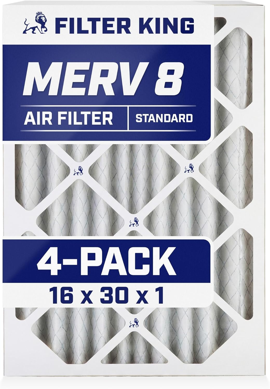 Filter King 16x30x1 Air Filter (MERV 8) (4-Pack) Dust & Allergy Control AC Furnace Filters, MADE IN USA, HVAC, Pleated, Electrostatic (Actual Size: 15.5 x 29.5 x .75)