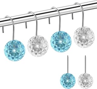 12PCS Teal Decorative Shower Curtain Hooks, Teal Bathroom Decor