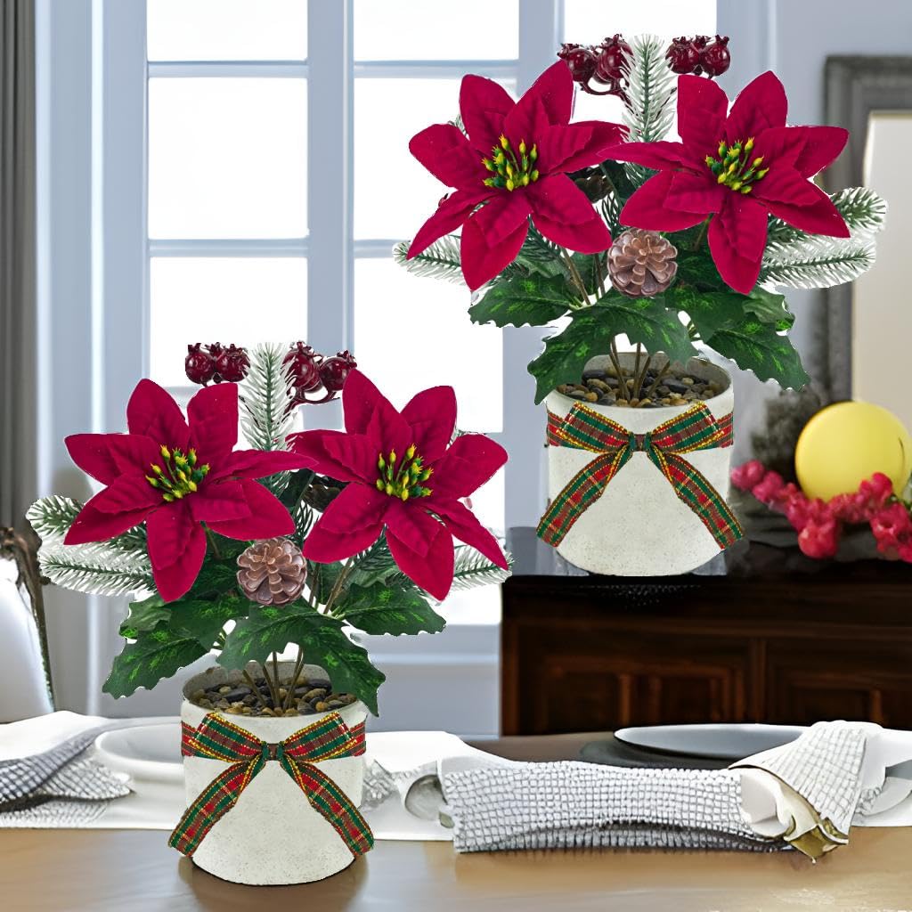 Künstliche Weihnachtssterne, kleine rote Weihnachtssterne, Tischdekoration, Mini-Weihnachtsdekoration, für den Kaminsims, Zuhause, Büro, Weihnachten, Urlaub, Innendekoration, 4 Stück