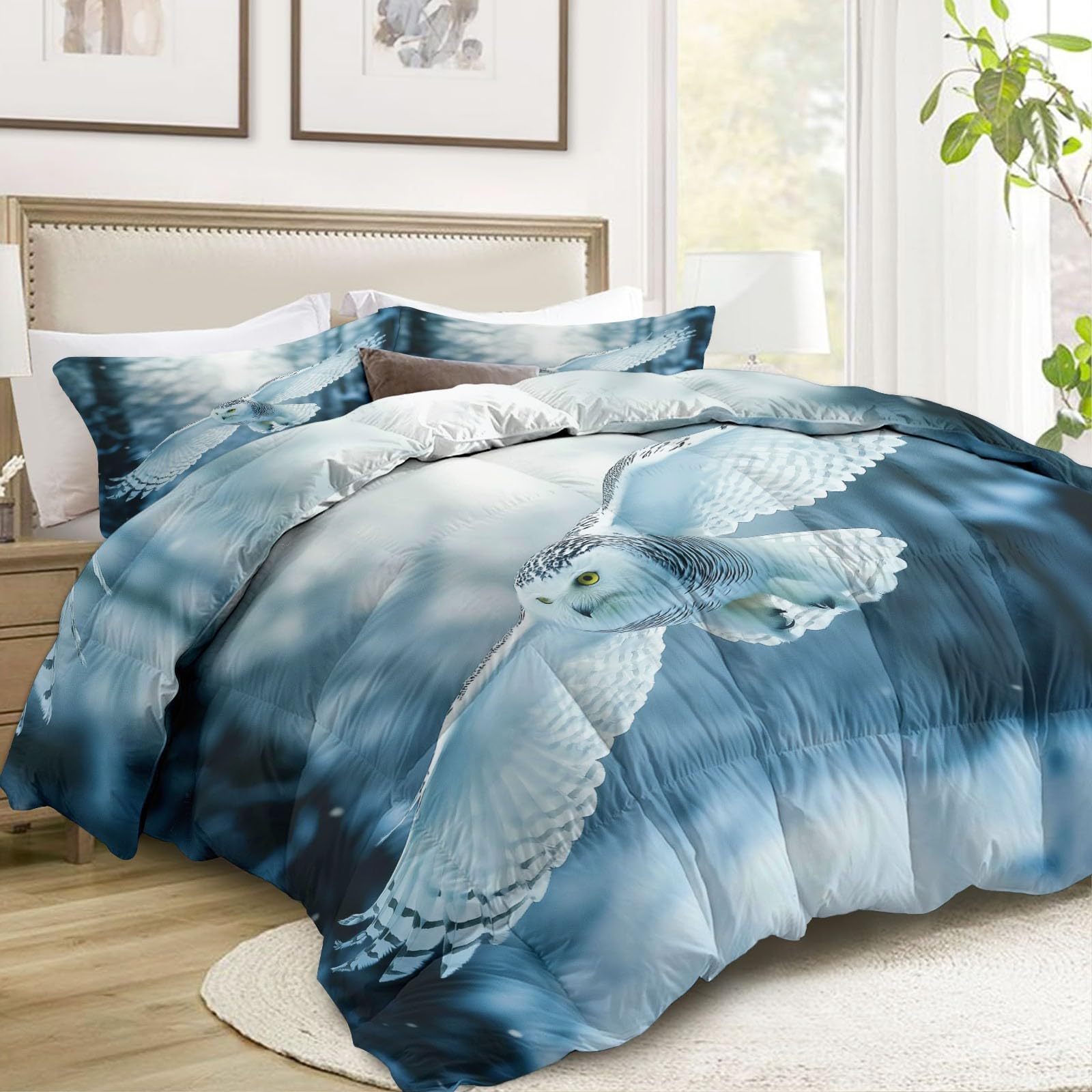 Générique Kołdra All-in-One 4 pory roku 140 x 200 cm Zimowe zwierzęta leśne Kołdra bez dwustronnej poszewki miękka - pikowana kołdra w romby zapobiegająca przemieszczaniu się - można prać w pralce
