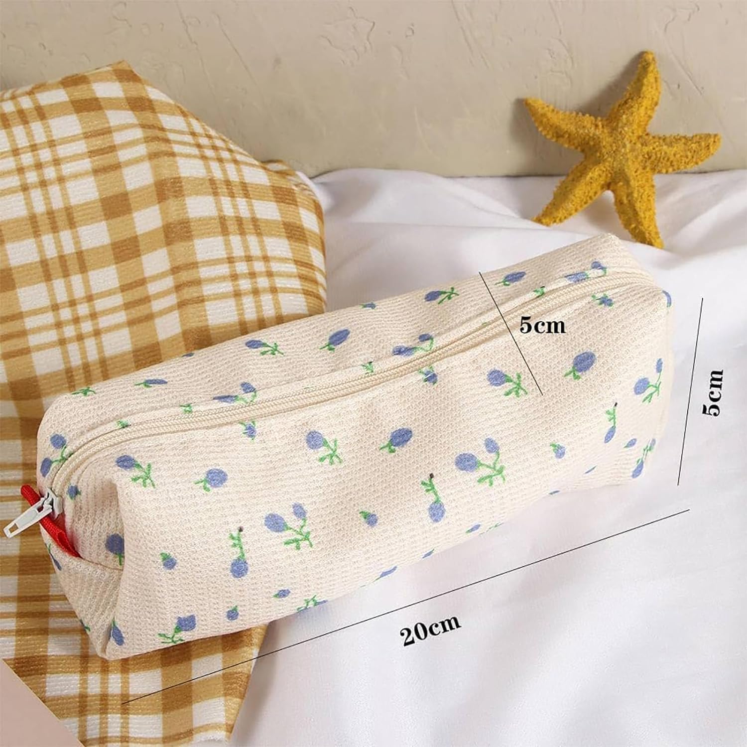 Enyolidimk 2 Pcs Stationery Storage Bags Floral Pencil Case Cute Canvas Pen Bag Portable Pencil Pouch Makeup Bag for Stationery Cosmetics Storage Pencil Cases (Pink and Blue) - Image 2