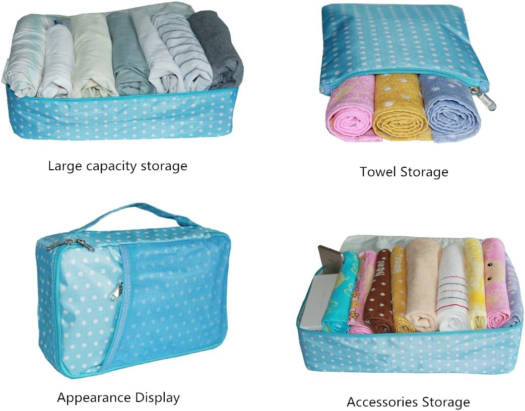 Packing Cubes Travel Packing Organizer Waterproof Traveling Sorting Bag Luggage Accessories Organizers 6pc Set (Sky Blue)