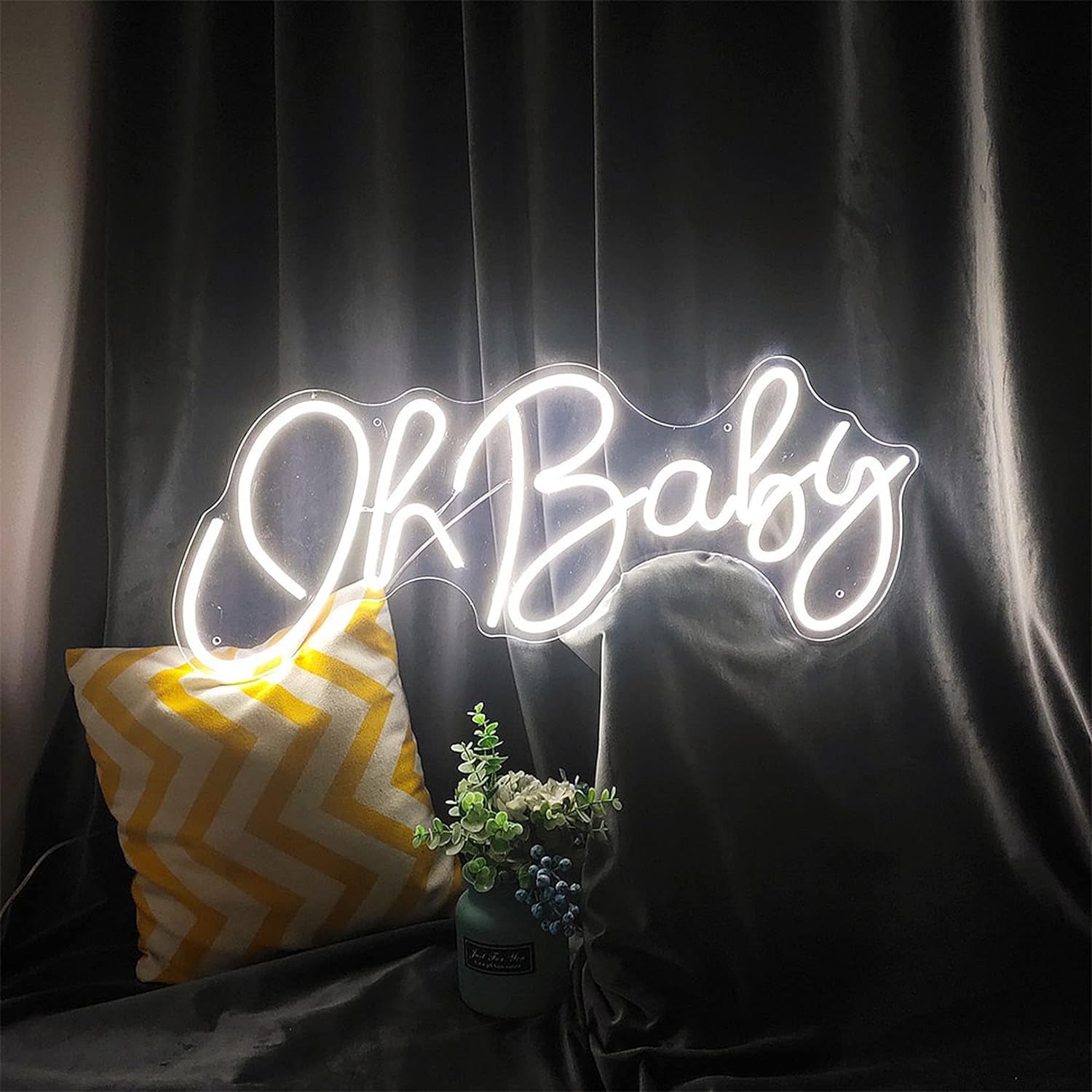 KIJyfgTR LED Neon Light Sign Ok Baby Neon Signs,Neon Light Sign with Acrylic Board,Neon Lights Ok Baby Wall Art Neon Letter Sign for Wedding,Party,Gifts