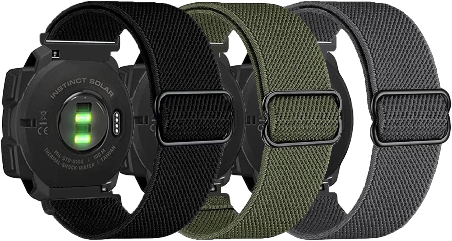 3 Packs Stretchy Nylon Bands Compatible with Garmin Instinct/Instinct 2 Solar/Instinct 3 45mm, 22mm Sport Breathable Wristband for Garmin Instinct Tactical/Solar/Tide/Esports