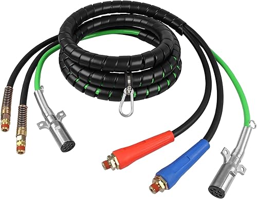 Miniatura 6 de DOCAS Juego de mangueras de línea de aire 3 en 1 de 15 pies para remolque de camión, cable eléctrico ABS de 7 vías con agarre de mango Glad Hands