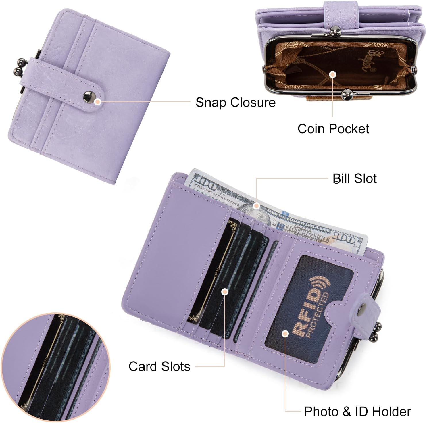 Montana West Wrangler Women's Wallet Leopard Print Wallets RFID-blocking Small Bifold Credit Card Holder with Kiss Clasp WG366-W116PP - Image 4