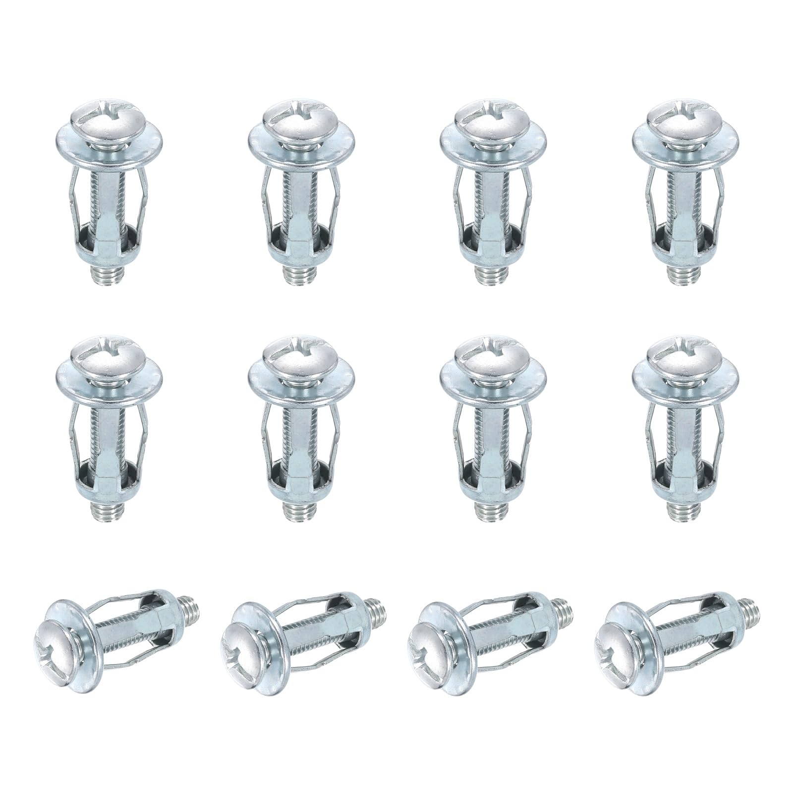 sourcing map 12 Set M5x28mm Jack Nuts, Carbon Steel Zinc Finish Expansion Screw Petal Nut, Multi-Grip Insert Rivet Nut Fasteners for Hollow Wall Iron Skin Line Use in Thin Soft Wall, Silver — image 1