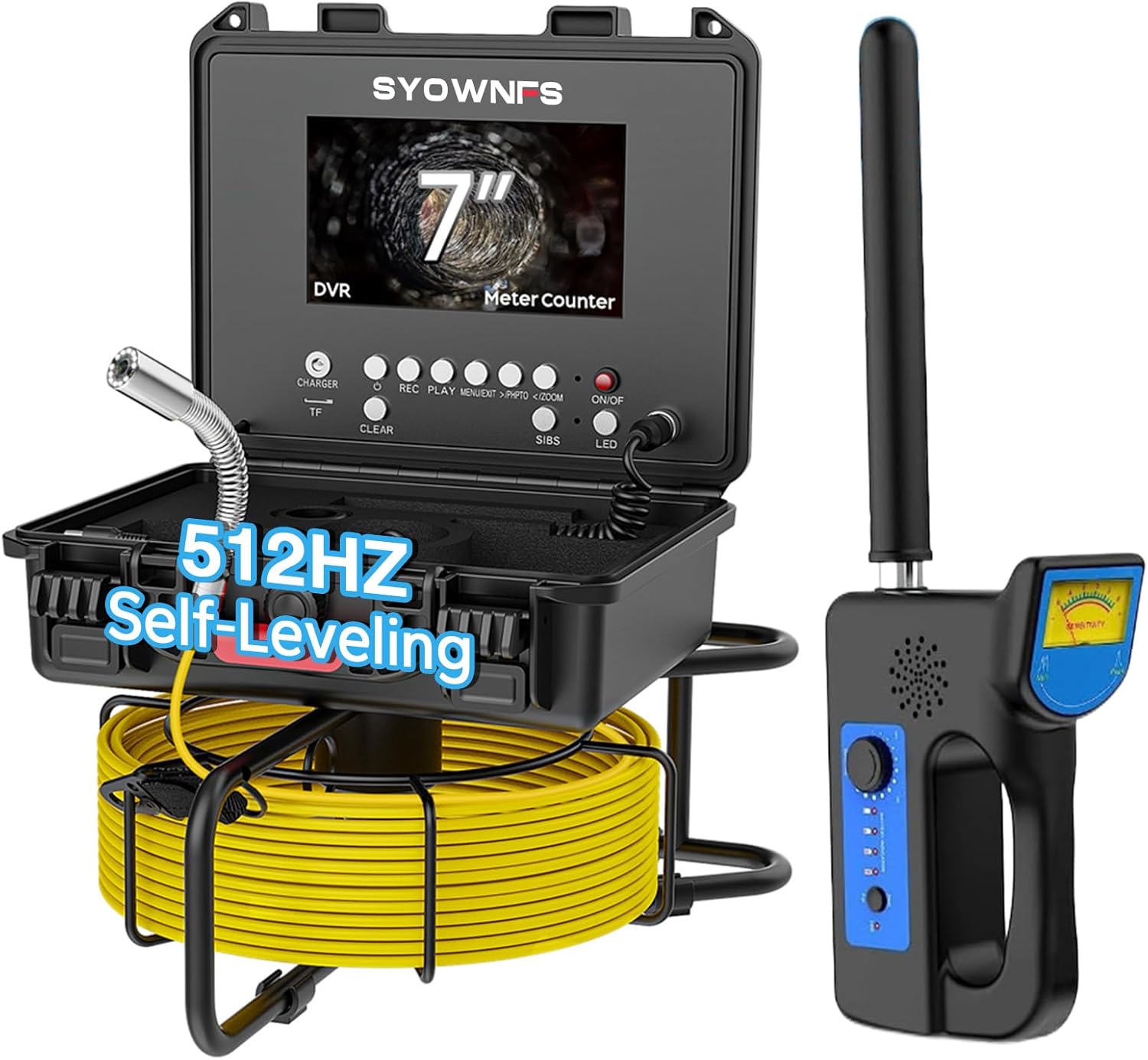 Sewer Camera with 512Hz Locator,100ft/30m,7" Self Leveling Sewer Inspection Camera with DVR Function, IP68 Camera with 12 Adjustable LEDs,Duct Drain Pipe Plumbing