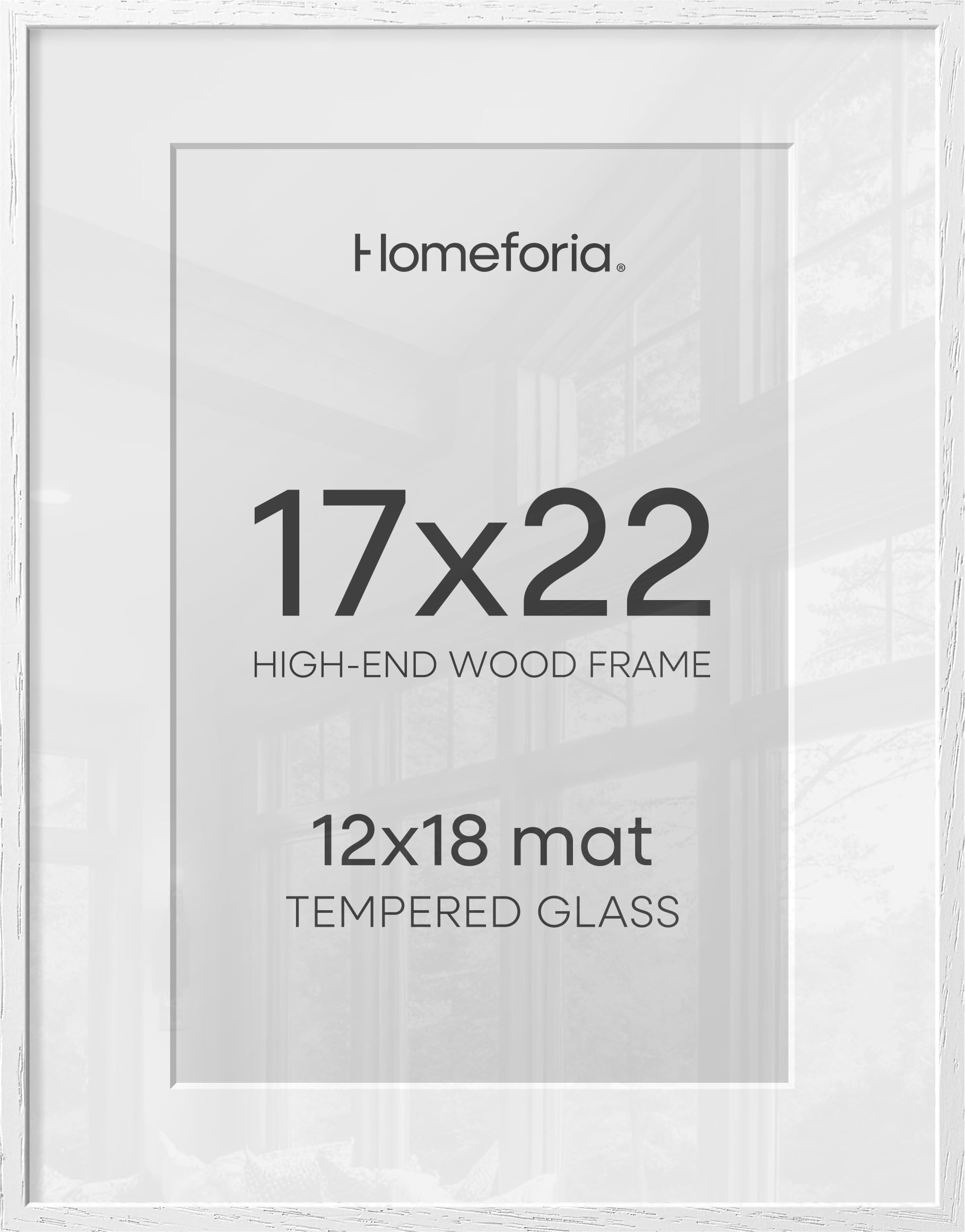Homeforia 17x22 White Picture Frame, High End Oak 17x22 White Wooden Poster Frames with Mat 12x18 for Print, 17 x 22 Wood Frame Matted to 12 x 18 Photo, 22x17 Frame, Tempered Glass, Wall Kit, Set of 1