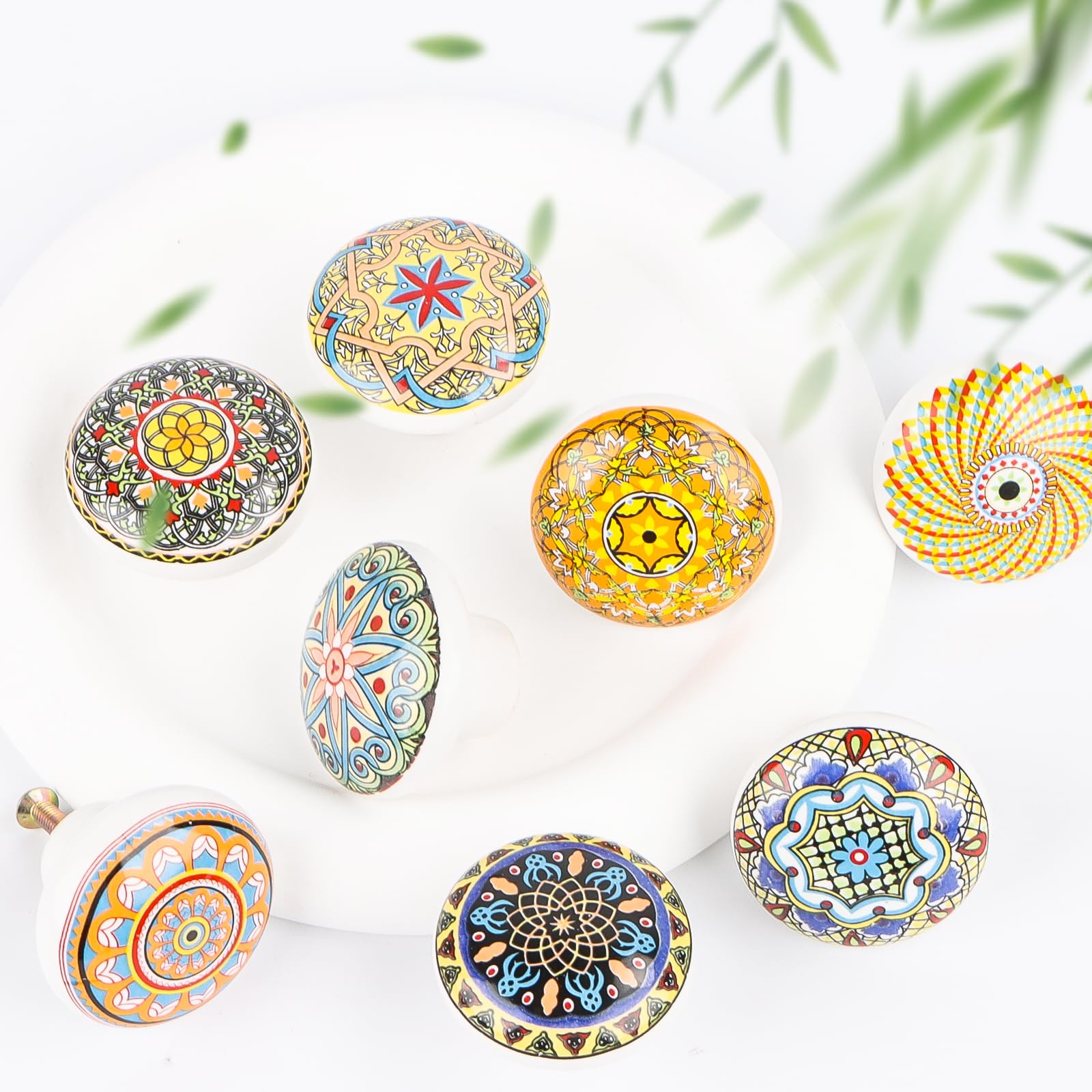 8 Pcs pomelli per mobili Pomelli ceramica per cassetti in stile bohémien Pomelli in 8 modelli diversi per armadio, maniglie di porte e credenze