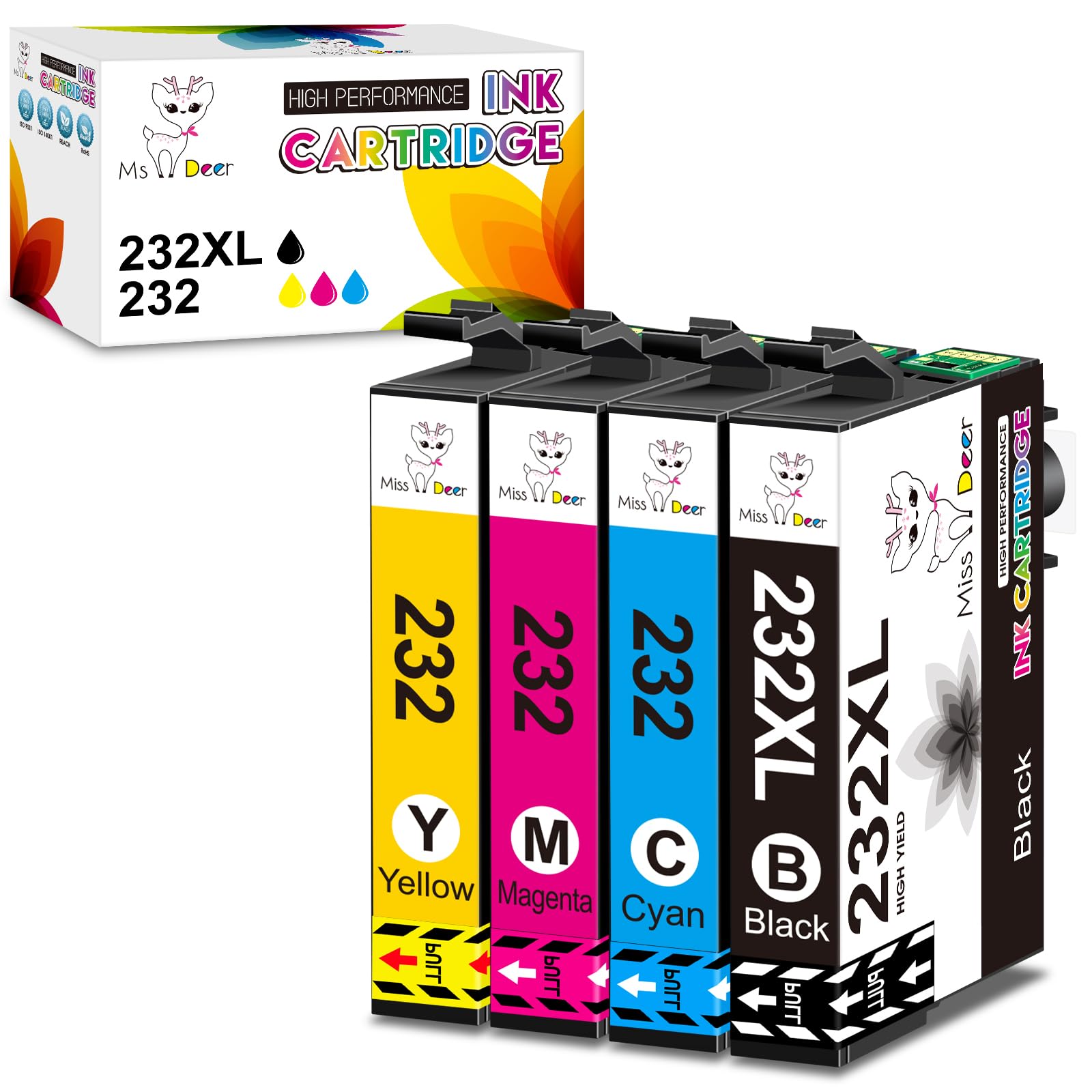 Miss Deer 232XL Ink Cartridges Replacement for Epson 232XL Ink Cartridge Combo Pack for Epson 232 Ink Cartridges Used with Epson Expression Home XP-4200 XP-4205 Workforce WF-2930 WF-2950 (4 Pack)