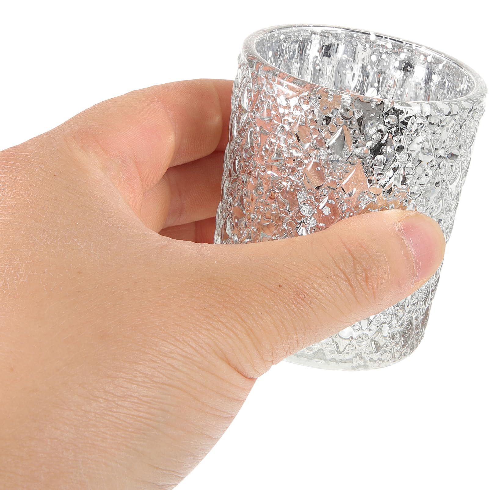 Portavelas de Cristal en Relieve 12 Piezas, Adorno Plateado | Vidrio, Efecto Decorativo y Soporte para Velas, para Hogar y Festivales