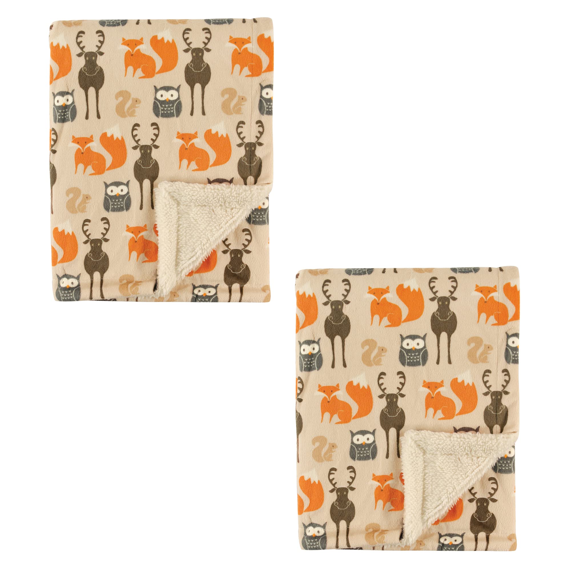 Hudson Baby Unisex Baby Plush Mink and Sherpa Blanket, Forest 2-Piece, One Size