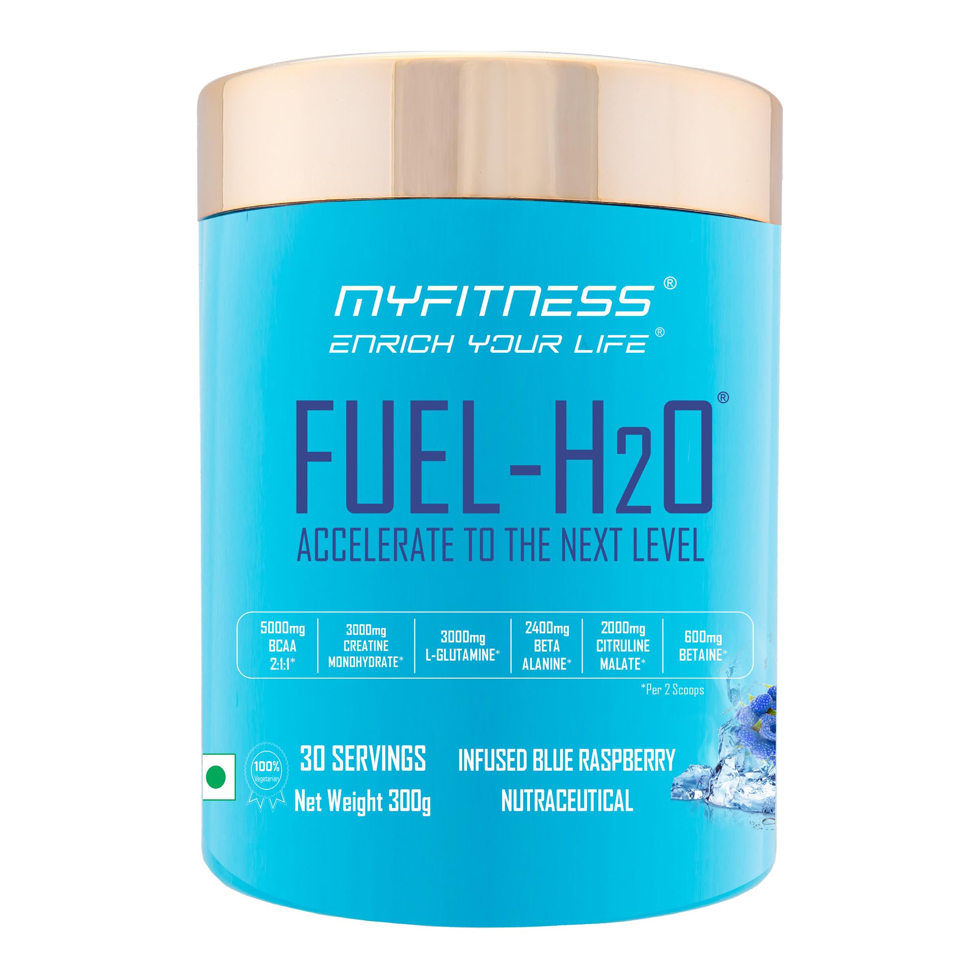 Myfitness Fuel H2O | Pre workout For Men And Women | Non-Caffeine Preworkout | 300g | 30 Servings | Infused Blue Raspberry