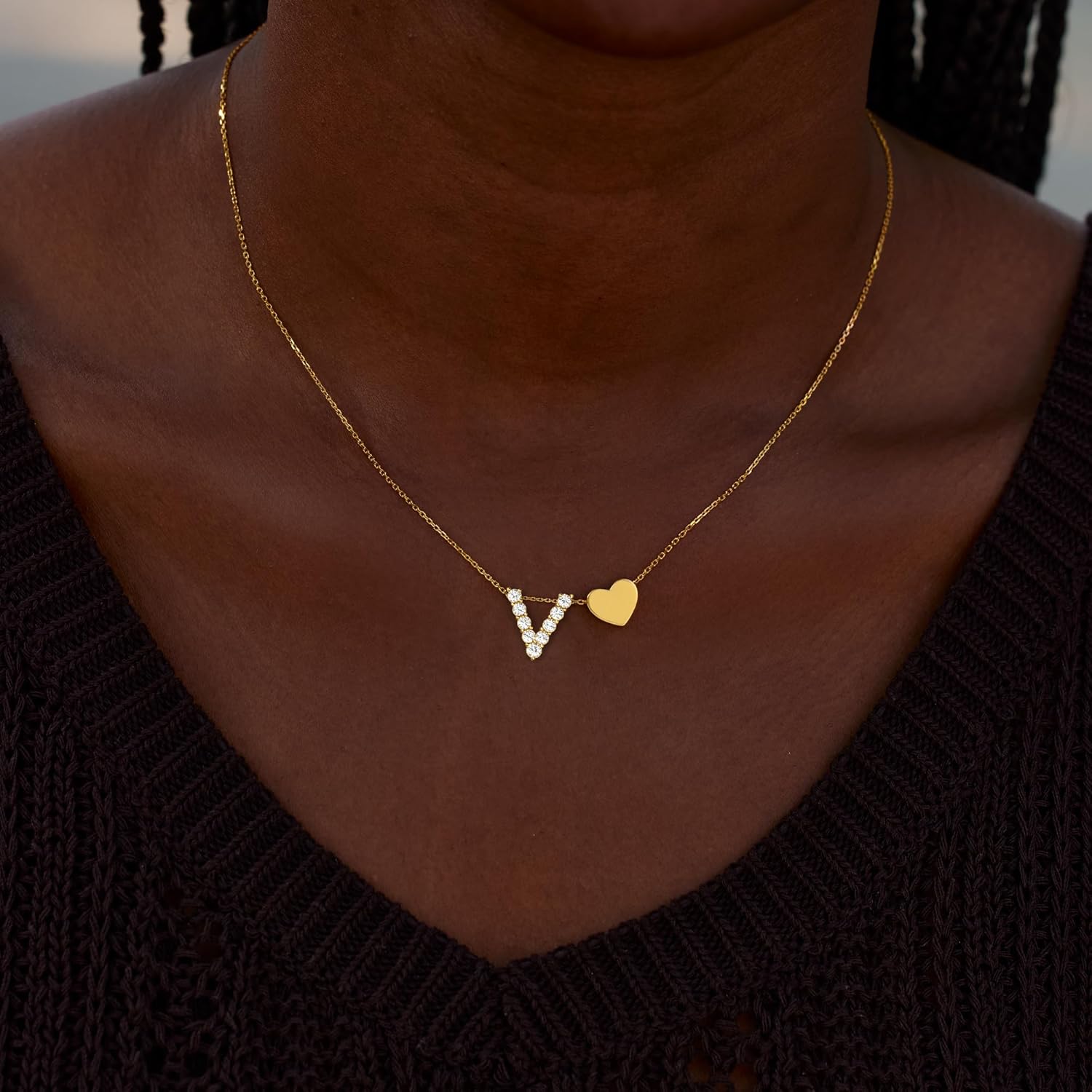 STORYJEWELLERY 18K Gold Plated Initial Necklace for Women, Heart Necklace with Initials, Cubic Zirconia Letter Charm Necklaces, Initial Jewelry, Unique Gifts for Her - Image 2