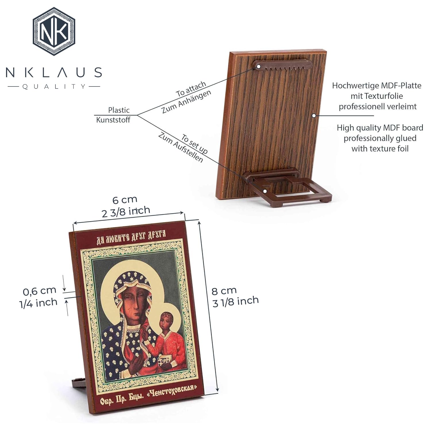 NKlaus - Maria z Częstochowy - drewniana ikona 6 x 8 cm chrześcijańska czarna Madonna - 1059