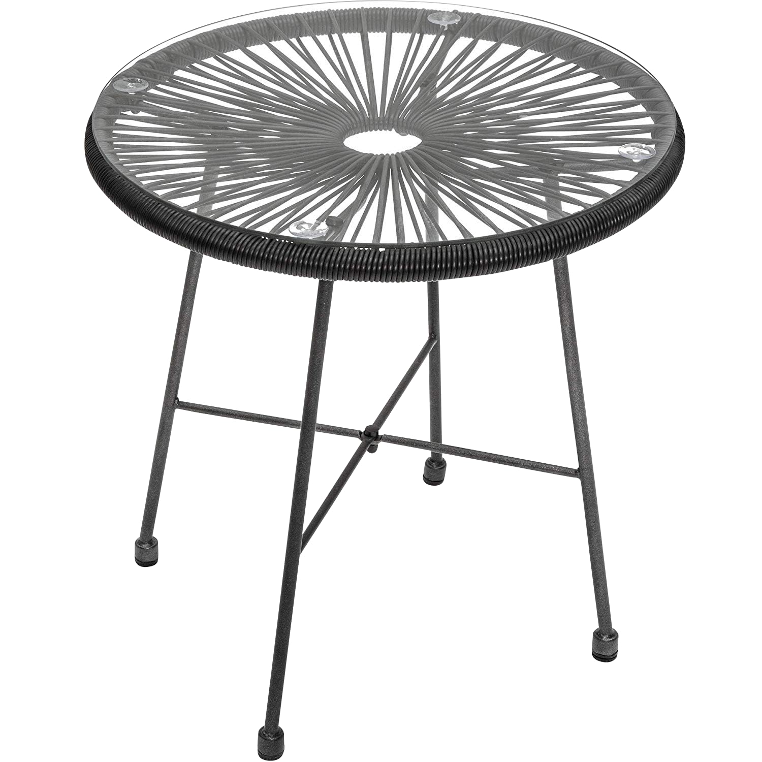 CB Home & Style Glastisch Beistelltisch Rund Acapulco Gartentisch Schwarz 50 cm Durchmesser Tisch aus Metall