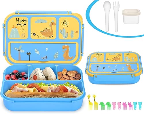 Lonchera para niños, lonchera Bento para niñas y niños, para la escuela, contenedores de almuerzo para adultos y niños con 4 compartimentos,