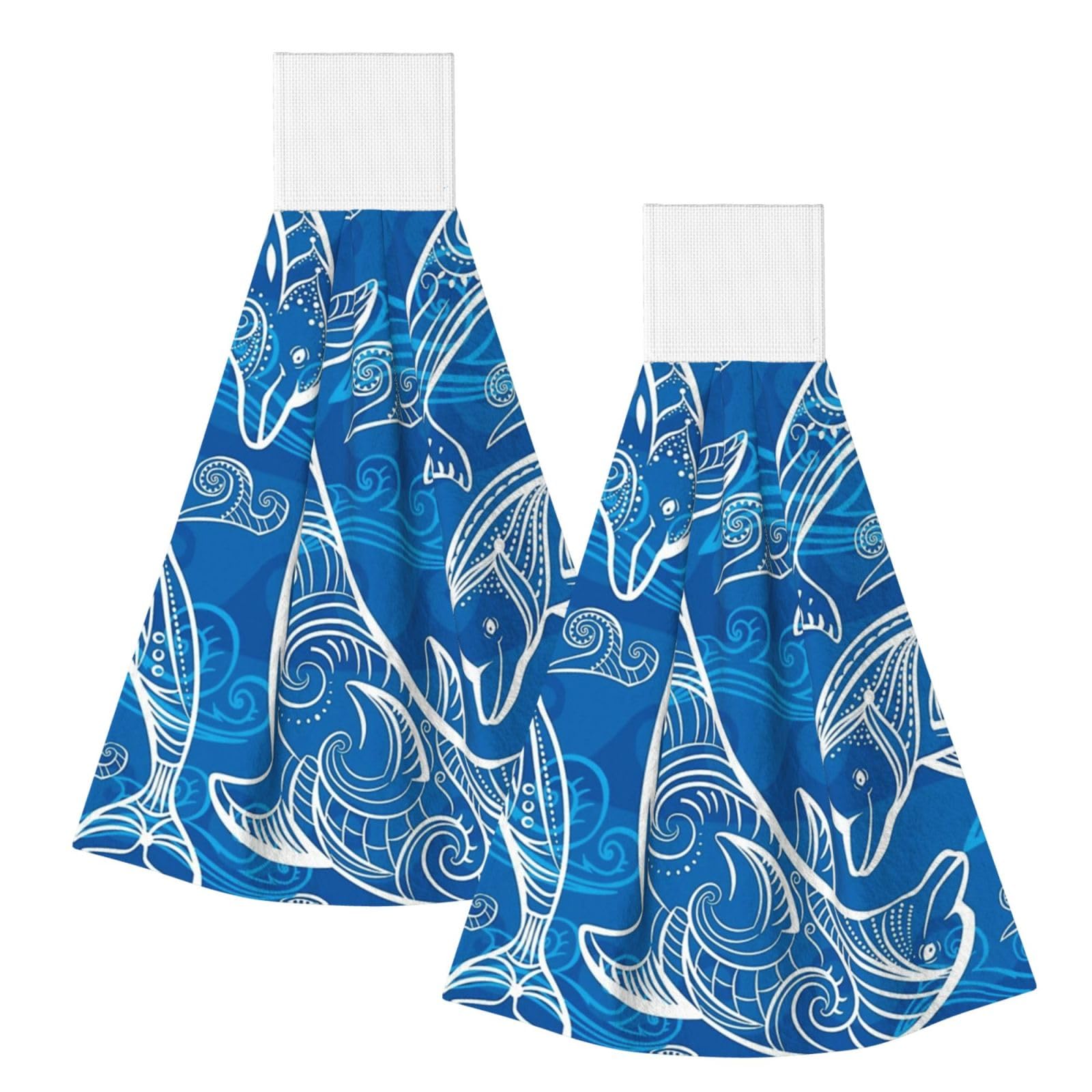 DOPKLNA Magical Dolphin, 2 Pcs Hanging Coral Fiber Hand Towels for Bathroom, Absorbent Kitchen Towels