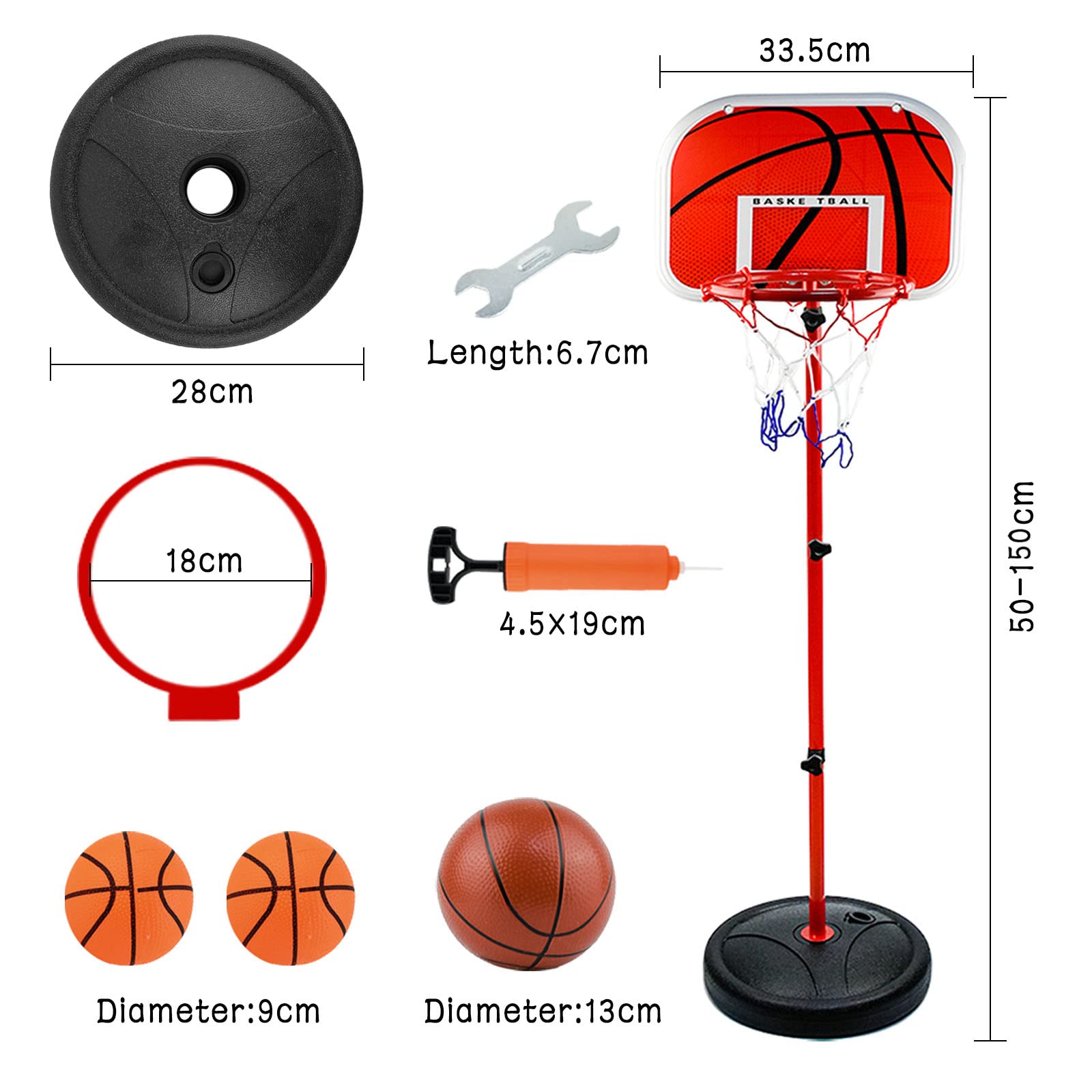 Panier Basket Enfant, AolKee Panier de Basket-Ball Portable 50CM-150cm pour Enfants, Panier de Basket-Ball réglable pour intérieur extérieur, avec 3 balles, Filet, Pompe