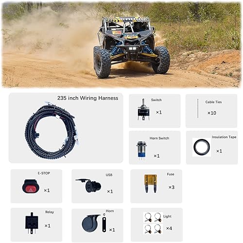 Miniatura 2 de Kit universal de señal de giro ATVUTV, kit legal de calle LED con bocina, carga USB e interruptor E-Stop, compatible con Polaris RZR, Honda Pioneer