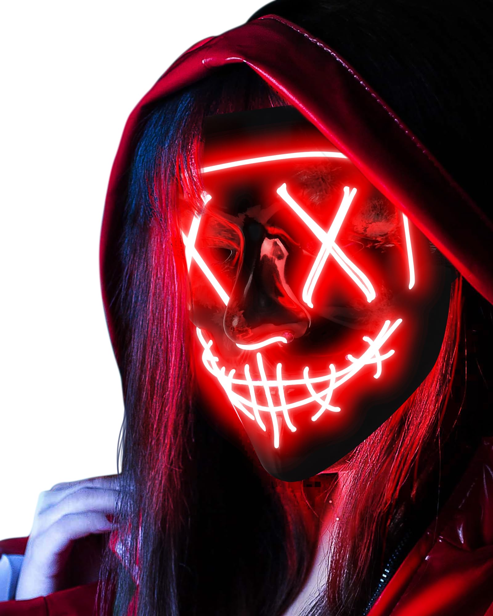AnanBros - Maschera per Halloween, con luci a LED, maschera, per Halloween, 3 modalità di illuminazione, per cosplay e feste