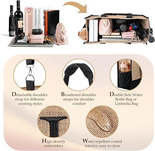 Miniatura 3 de Regalos personalizados de 50 cumpleaños para mujeres, bolsa de mano inicial con bolsa de maquillaje, bolsas de playa bordadas de yute, regalos de