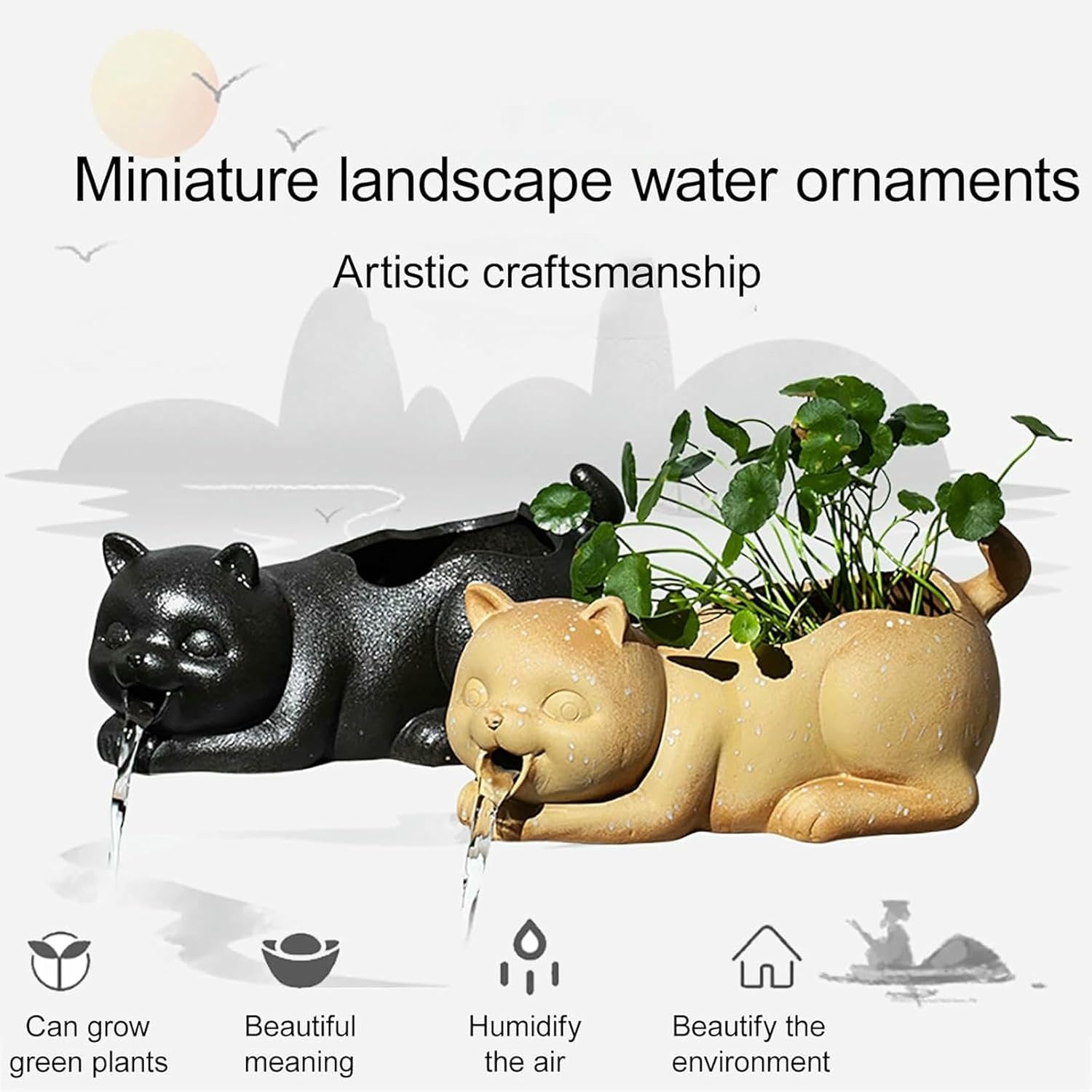 Animal Pond Fountains Spitter, Ceramic Jug Water Fountain, Small Garden Water Feature, for Healthy Aquatic Ecosystem for Outdoor Decor and Fish Habitats