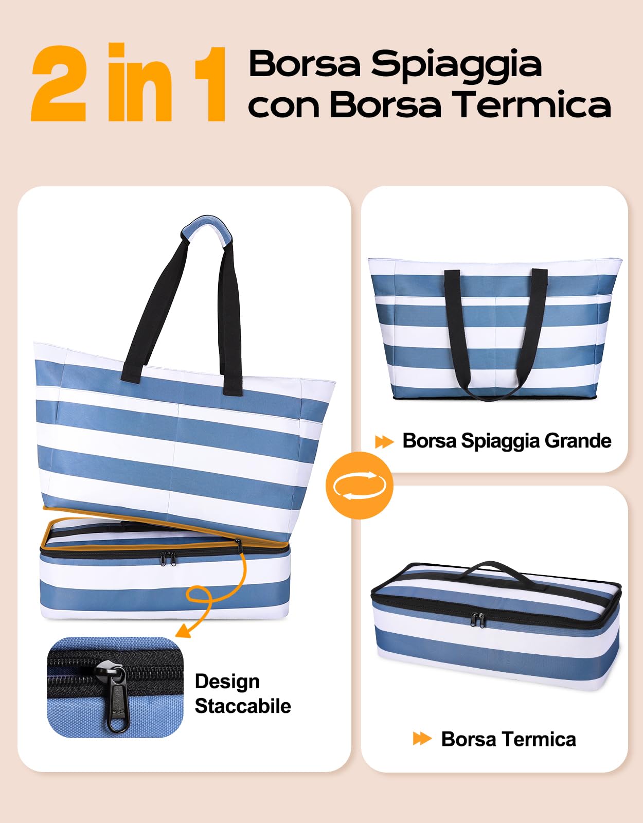 CIRYCASE Borsa Mare Grande con Termica XXL, 54L Borsa da Spiaggia Viaggio Impermeabile, Anti-Sabbia Pieghevole Borsone Mano Tote Bag Multitasche e Barriera Umida per Famiglia/Shopping/Palestra/Vacanze