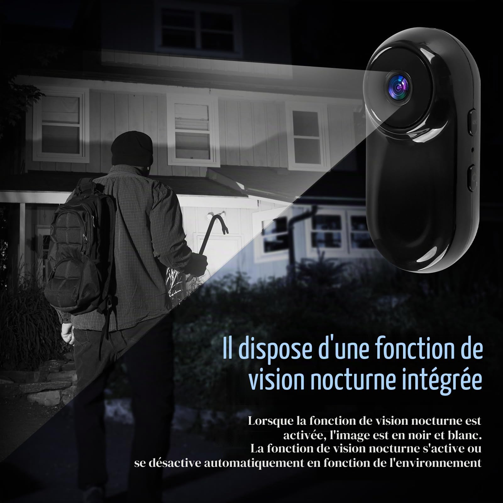 Mini caméra d'action pour le pouce 1080P HD, caméra corporelle portable pour vlogging avec grand angle de 130°/F2.0, caméra vidéo portable avec audio pour vlogging, voyages, sports