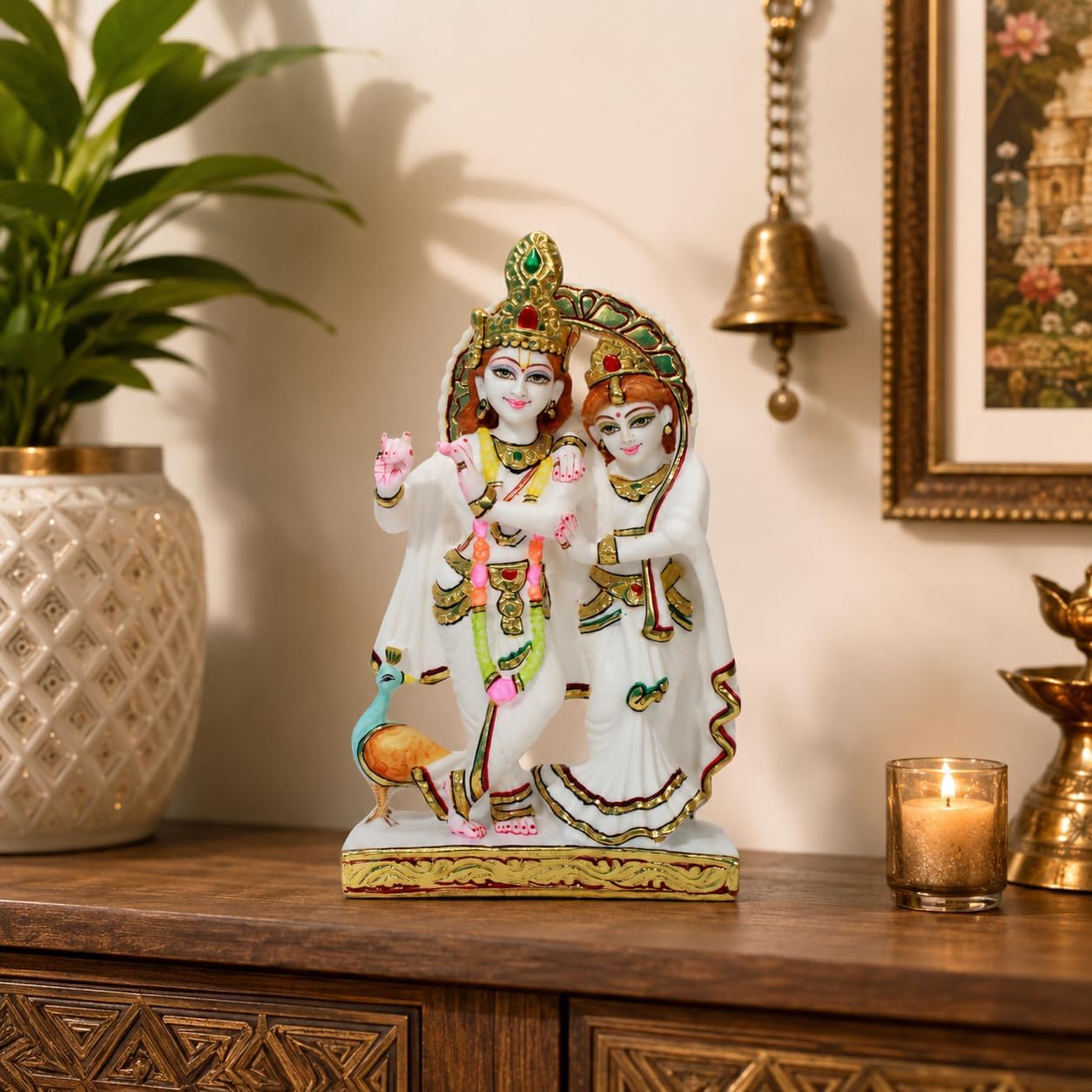 10-Inch Radha Krishna Statue - Handcrafted Cultural White Marble Art, Exquisite Indian Décor, Intricate Detailing, Perfect for Home & Temple, Ideal Gift for Festivals & Ceremonies