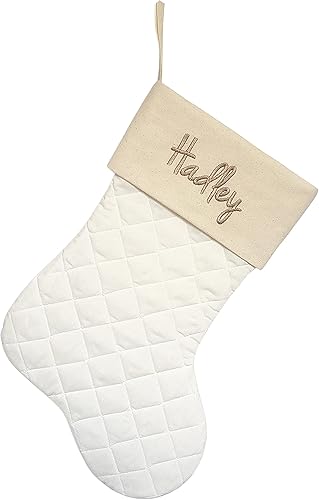 Handmade Personalized Christmas Stocking in Natural Burlap, Ivory Quilted and Natural Cotton. Custom with Name or Blank (Ivory Quilted Base wNatural