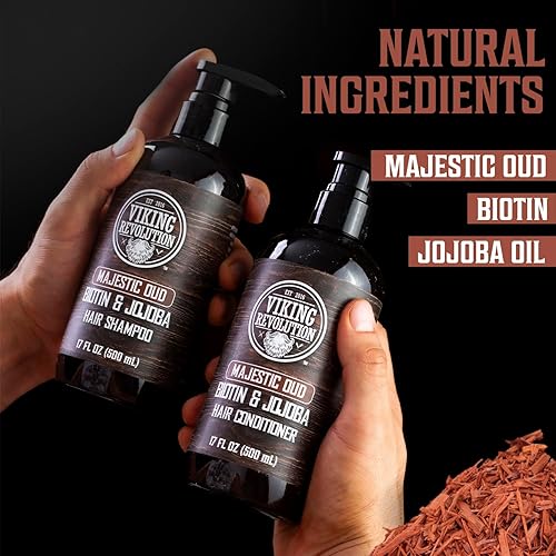 Miniatura 4 de Viking Revolution Majestic Oud - Juego de champú y acondicionador para hombre con biotina y aceite de jojoba, champú natural para el cabello y